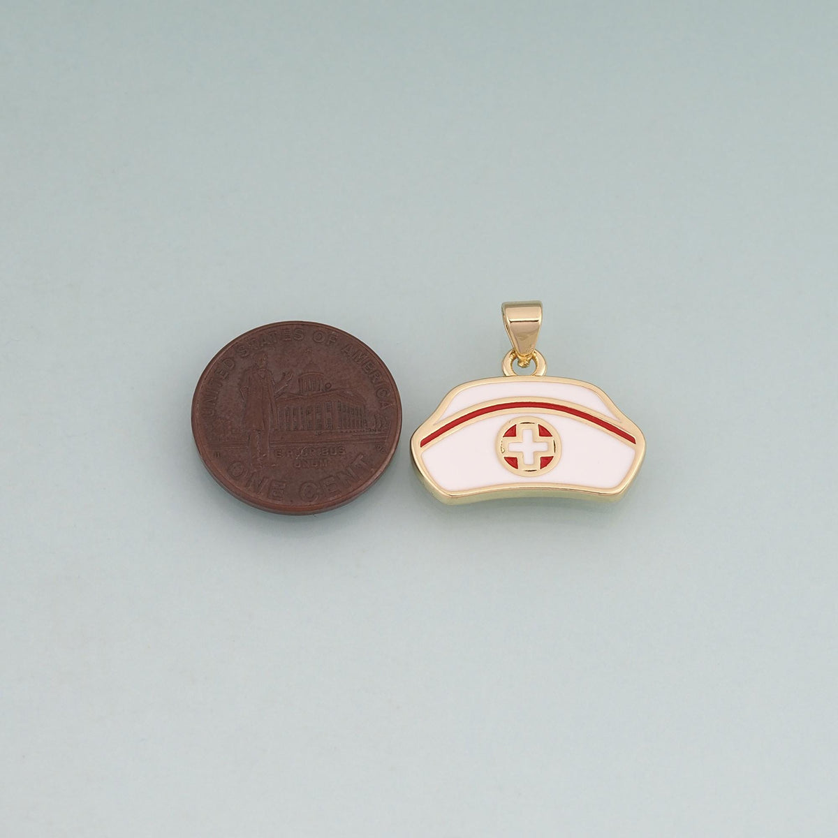 18K Gold Filled Enamel Nurse Hat Pendant,Healthcare Charm Bracelet Necklace for DIY Jewelry Making Supply