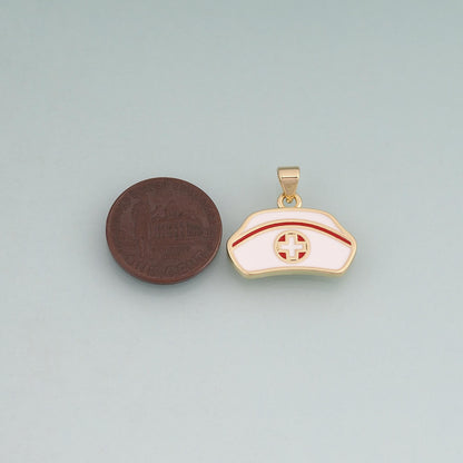 18K Gold Filled Enamel Nurse Hat Pendant,Healthcare Charm Bracelet Necklace for DIY Jewelry Making Supply
