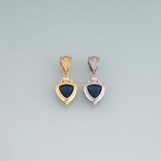 18K Gold Filled Crystal Shield Pendant,Vintage Charm Bracelet Necklace for DIY Jewelry Making Supply