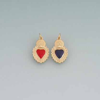 18K Gold Filled Enamel Sacred Heart Shield Pendant,Vintage Charm Bracelet Necklace for DIY Jewelry Making Supply