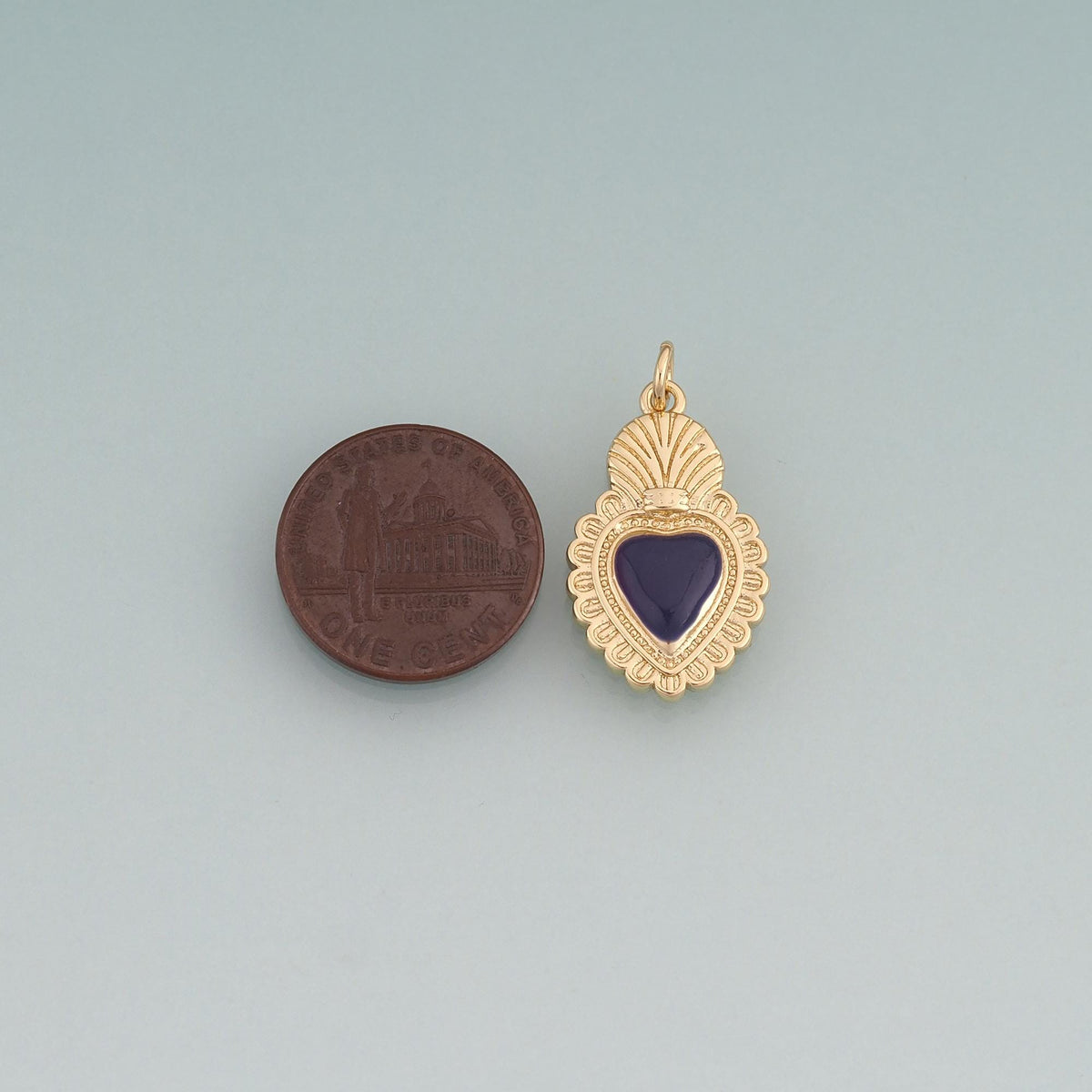 18K Gold Filled Enamel Sacred Heart Shield Pendant,Vintage Charm Bracelet Necklace for DIY Jewelry Making Supply