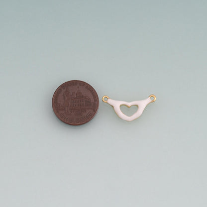 18K Gold Filled Enamel Heart Gesture Connector Pendant,Heart Connector Charm Bracelet Necklace for DIY Jewelry Making Supply