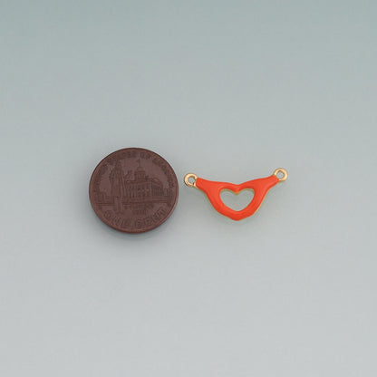 18K Gold Filled Enamel Heart Gesture Connector Pendant,Heart Connector Charm Bracelet Necklace for DIY Jewelry Making Supply