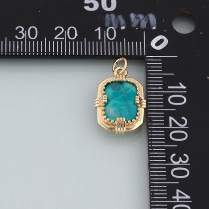 18K Gold Filled Rectangle Pendant,Natural Stone Charm Bracelet Necklace for DIY Jewelry Making Supply
