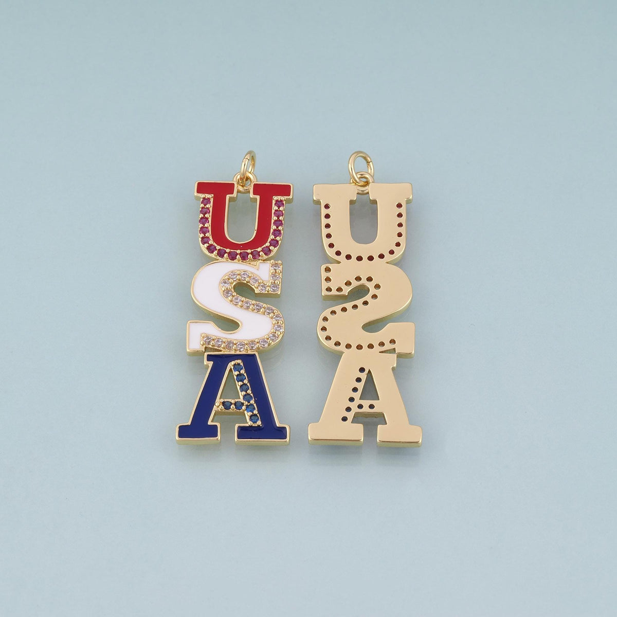 18K Gold Filled Enamel USA Letter Pendant,American Charm Bracelet Necklace for DIY Jewelry Making Supply
