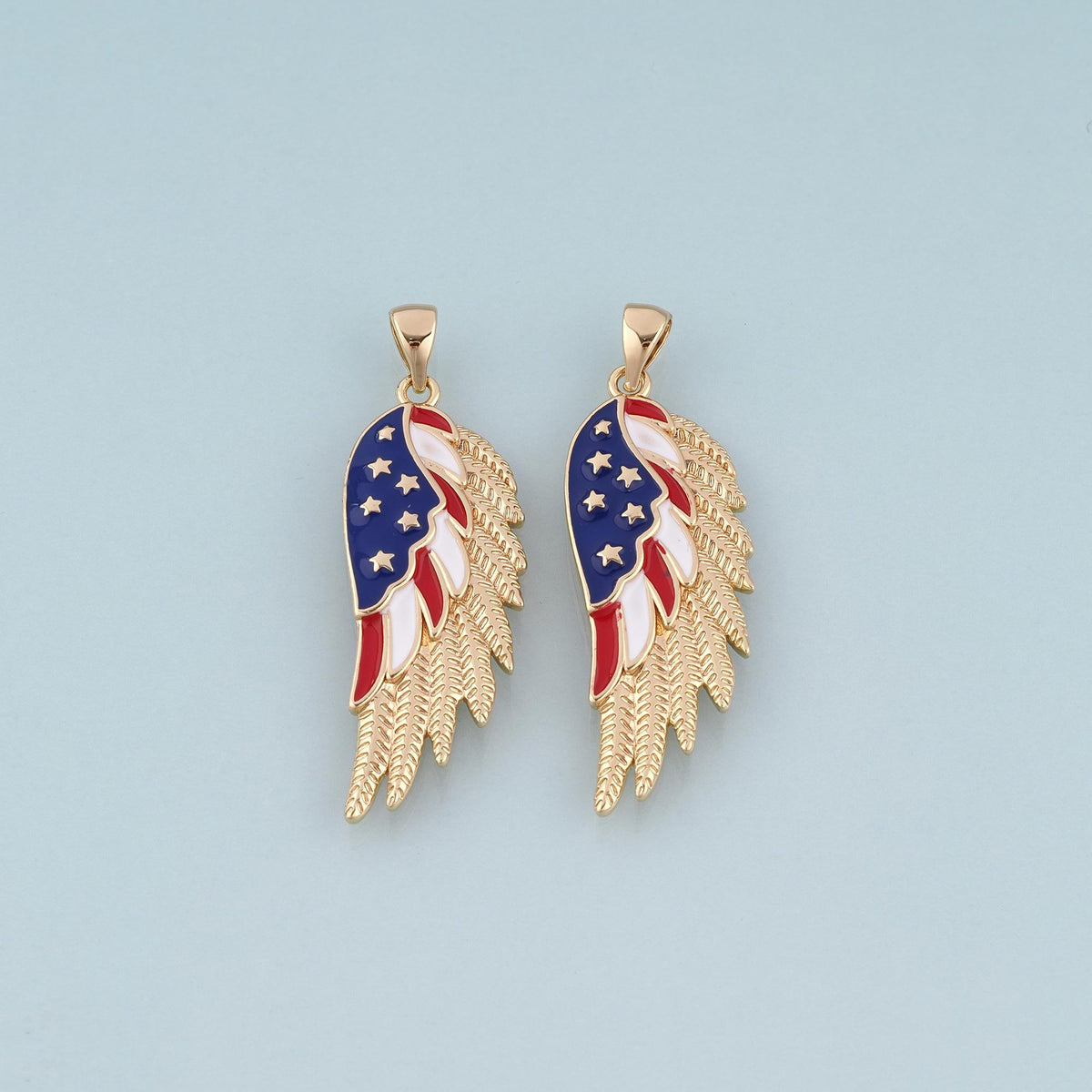 18K Gold Filled Enamel Wing Pendant,American Charm Bracelet Necklace for DIY Jewelry Making Supply