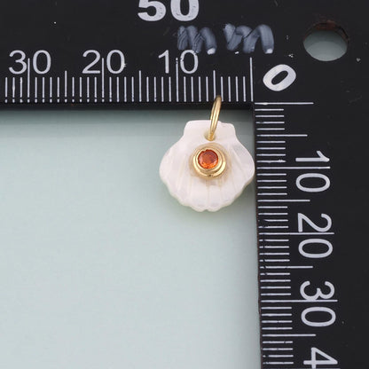 18K Gold Filled CZ Scallop Pendant,Ocean Charm Bracelet Necklace for DIY Jewelry Making Supply