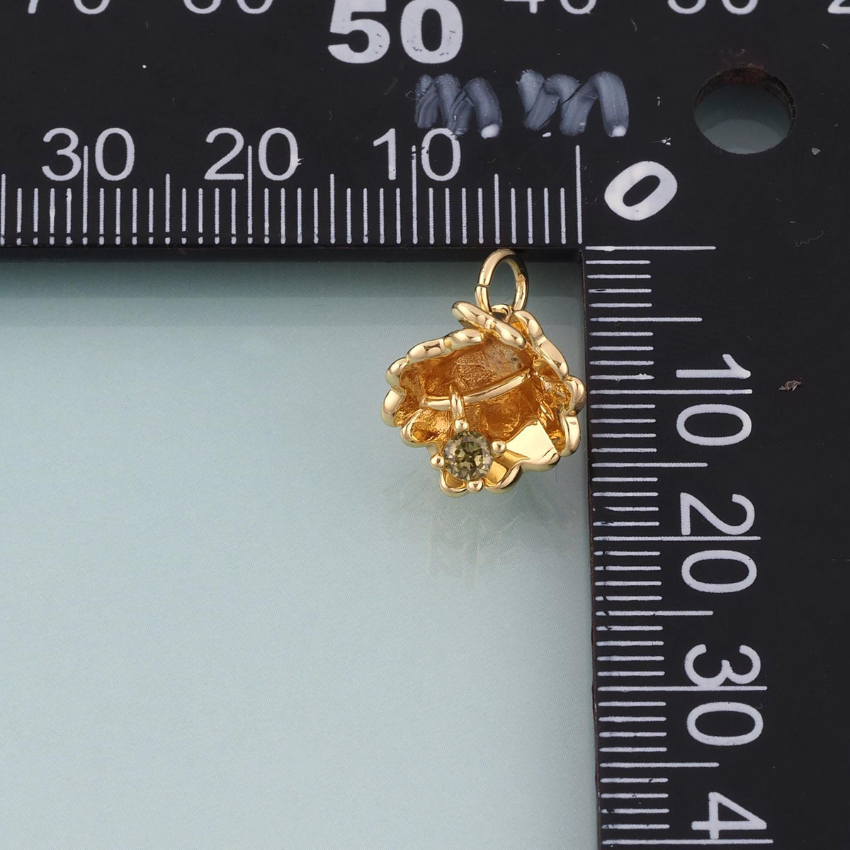 18K Gold Filled CZ Orchid Pendant,Natural Plant Charm Bracelet Necklace for DIY Jewelry Making Supply