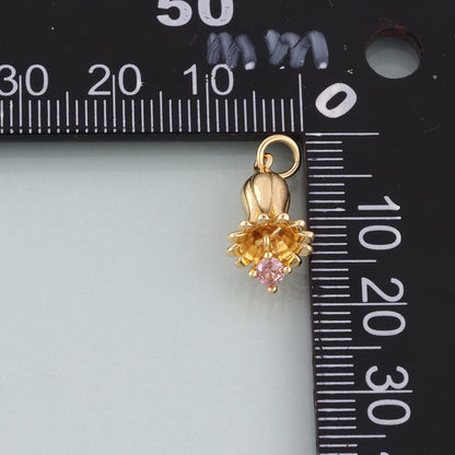 18K Gold Filled CZ Lily of the Valley Pendant,Natural Plant Charm Bracelet Necklace for DIY Jewelry Making Supply