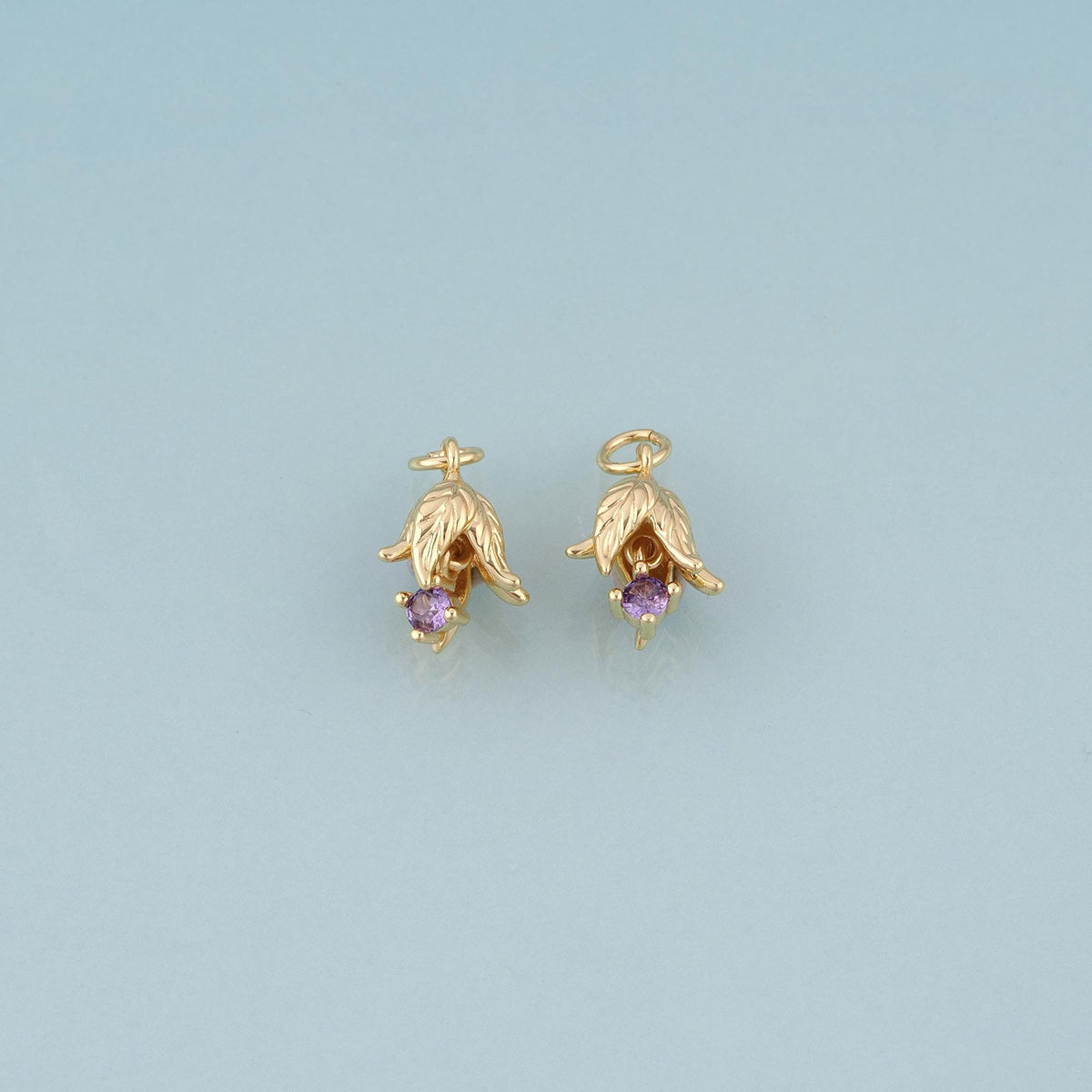 18K Gold Filled CZ Lily of the Valley With Leaves Pendant,Natural Plant Charm Bracelet Necklace for DIY Jewelry Making Supply