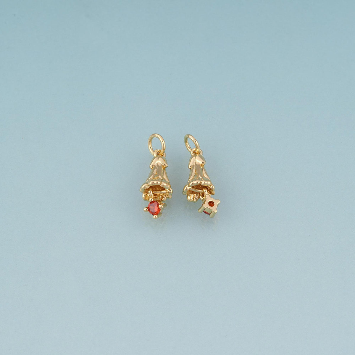 18K Gold Filled CZ Lily of the Valley Pendant,Natural Plant Charm Bracelet Necklace for DIY Jewelry Making Supply