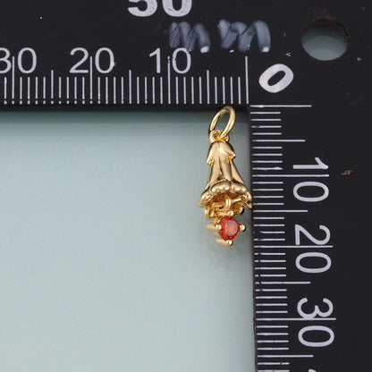 18K Gold Filled CZ Lily of the Valley Pendant,Natural Plant Charm Bracelet Necklace for DIY Jewelry Making Supply