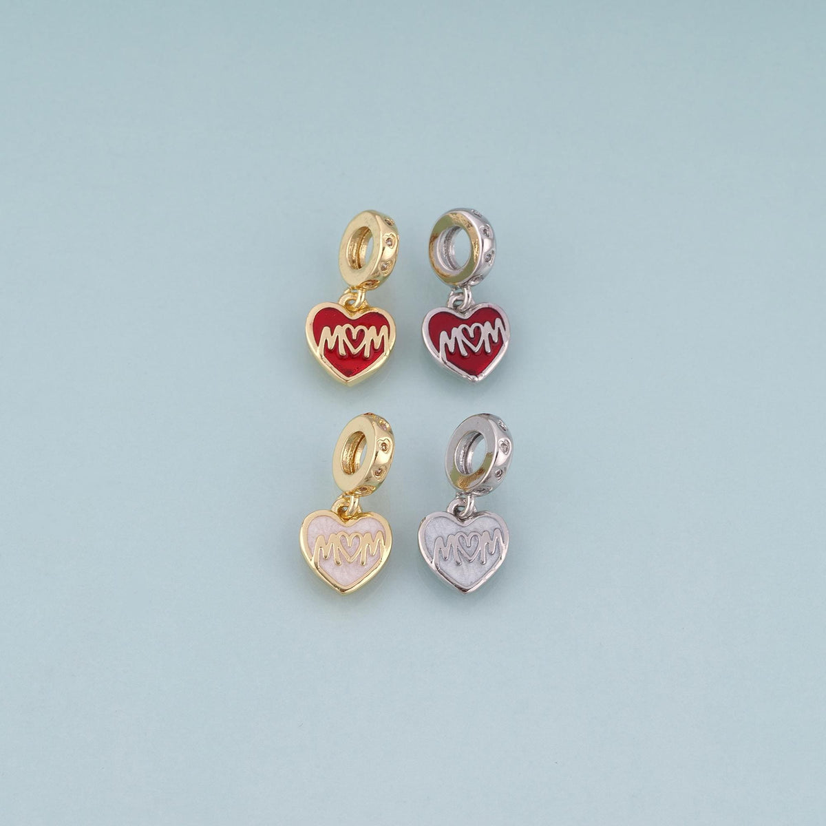 18K Gold Filled Enamel Heart Pendant,Mom Charm Bracelet Necklace for DIY Jewelry Making Supply