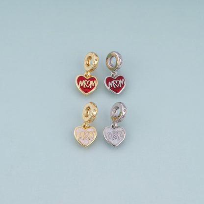 18K Gold Filled Enamel Heart Pendant,Mom Charm Bracelet Necklace for DIY Jewelry Making Supply