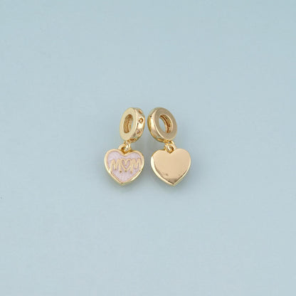 18K Gold Filled Enamel Heart Pendant,Mom Charm Bracelet Necklace for DIY Jewelry Making Supply