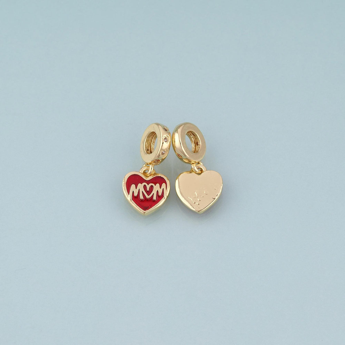 18K Gold Filled Enamel Heart Pendant,Mom Charm Bracelet Necklace for DIY Jewelry Making Supply