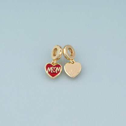 18K Gold Filled Enamel Heart Pendant,Mom Charm Bracelet Necklace for DIY Jewelry Making Supply
