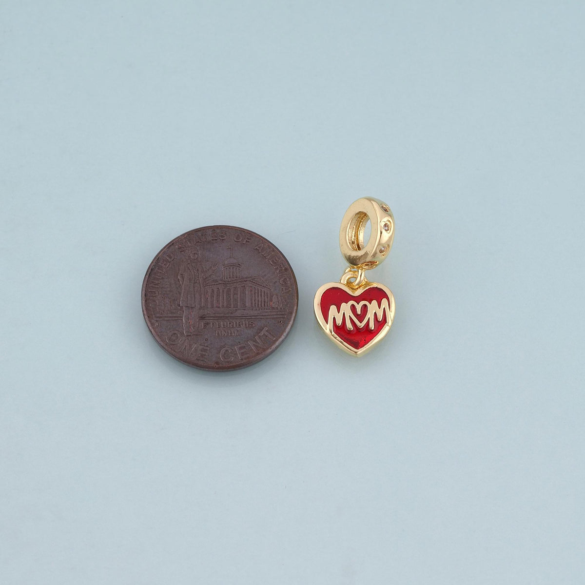 18K Gold Filled Enamel Heart Pendant,Mom Charm Bracelet Necklace for DIY Jewelry Making Supply