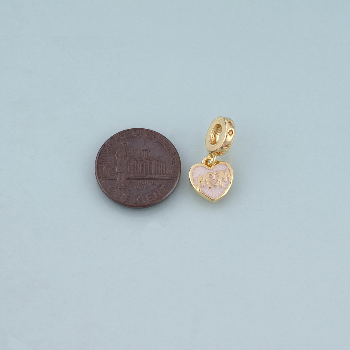 18K Gold Filled Enamel Heart Pendant,Mom Charm Bracelet Necklace for DIY Jewelry Making Supply