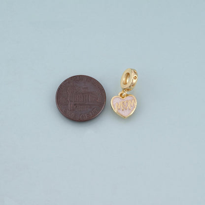 18K Gold Filled Enamel Heart Pendant,Mom Charm Bracelet Necklace for DIY Jewelry Making Supply