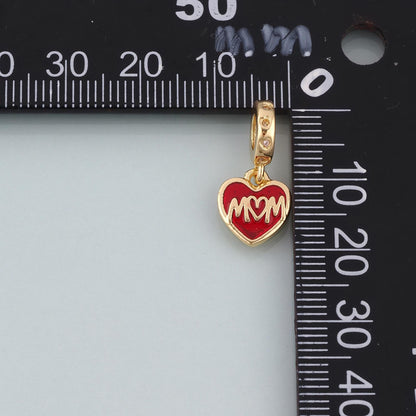 18K Gold Filled Enamel Heart Pendant,Mom Charm Bracelet Necklace for DIY Jewelry Making Supply