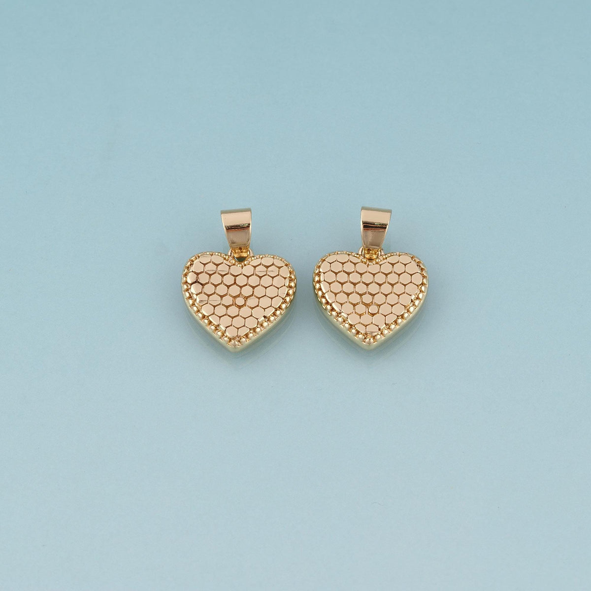 18K Gold Filled Honeycomb Texture Heart Pendant,Minimalist Charm Bracelet Necklace for DIY Jewelry Making Supply