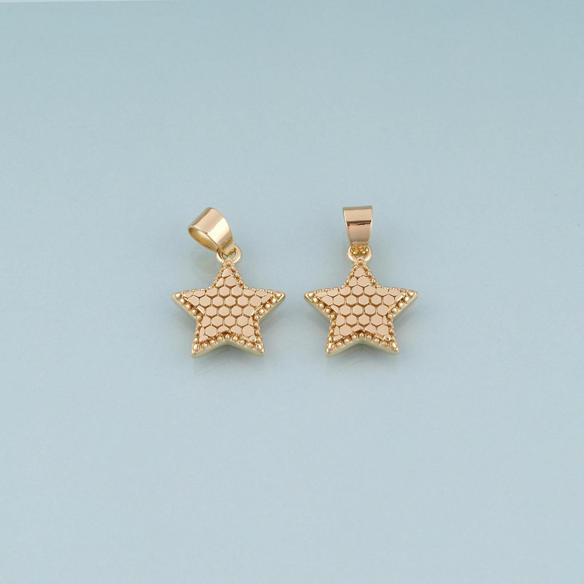 18K Gold Filled Honeycomb Texture Star Pendant,Minimalist Charm Bracelet Necklace for DIY Jewelry Making Supply