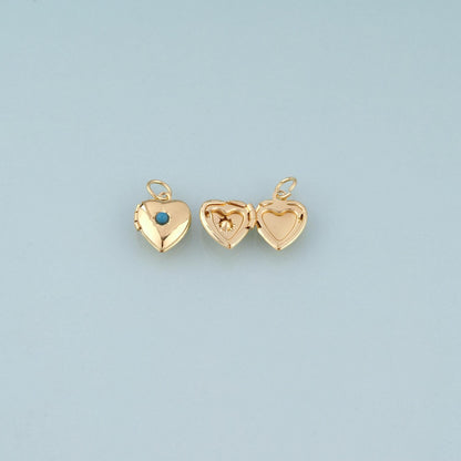 18K Gold Filled CZ Heart Locket Pendant,Gemstone Heart Charm Bracelet Necklace for DIY Jewelry Making Supply