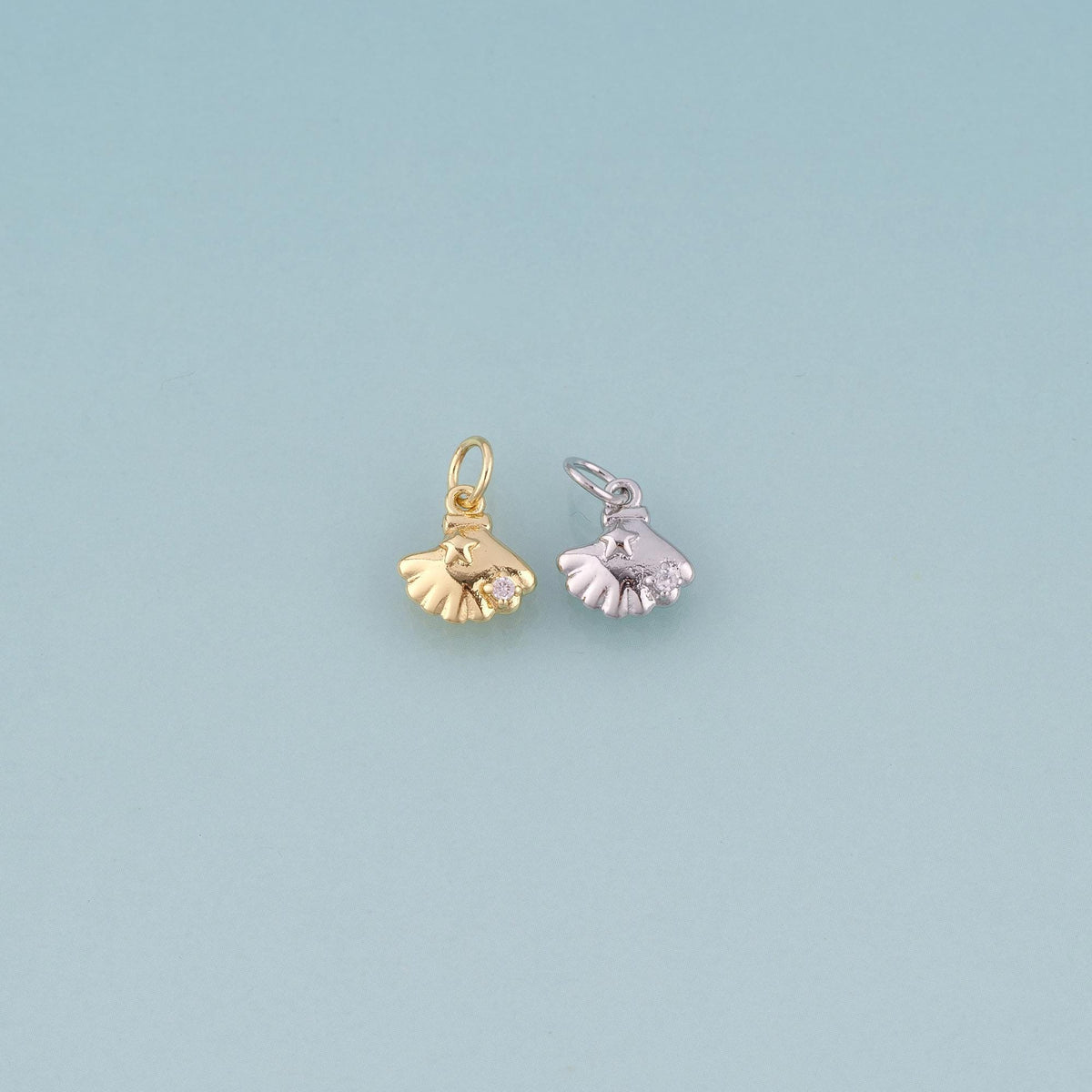 18K Gold Filled CZ Scallop Pendant,Minimalist Charm Bracelet Necklace for DIY Jewelry Making Supply