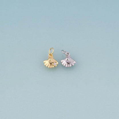 18K Gold Filled CZ Scallop Pendant,Minimalist Charm Bracelet Necklace for DIY Jewelry Making Supply