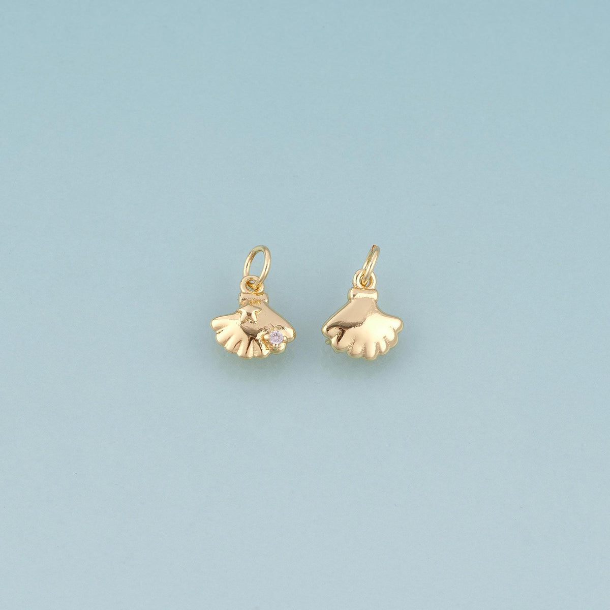 18K Gold Filled CZ Scallop Pendant,Minimalist Charm Bracelet Necklace for DIY Jewelry Making Supply