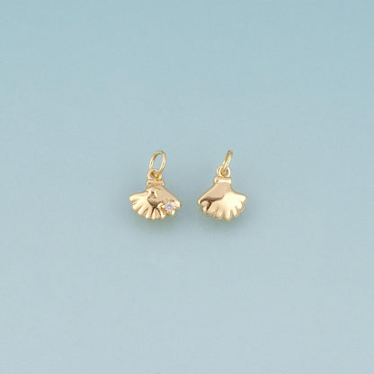 18K Gold Filled CZ Scallop Pendant,Minimalist Charm Bracelet Necklace for DIY Jewelry Making Supply