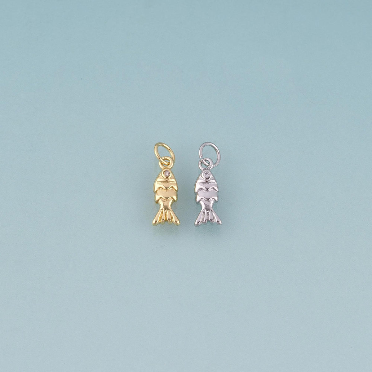 18K Gold Filled CZ Fish Pendant,Minimalist Charm Bracelet Necklace for DIY Jewelry Making Supply
