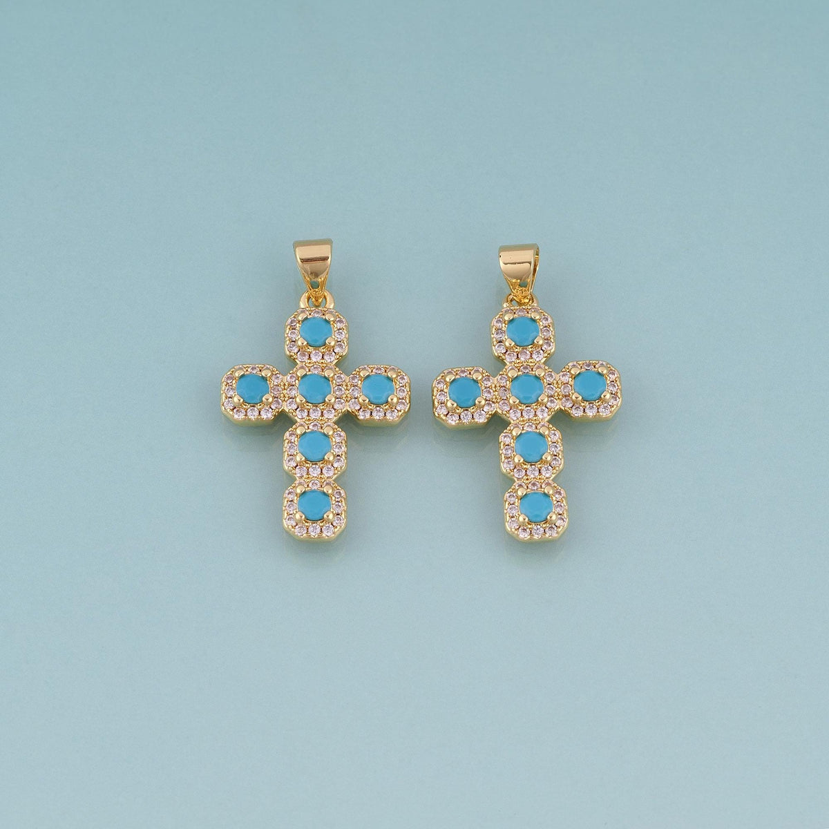 18K Gold Filled Turquoise Cross Pendant,Luxurious Charm Bracelet Necklace for DIY Jewelry Making Supply