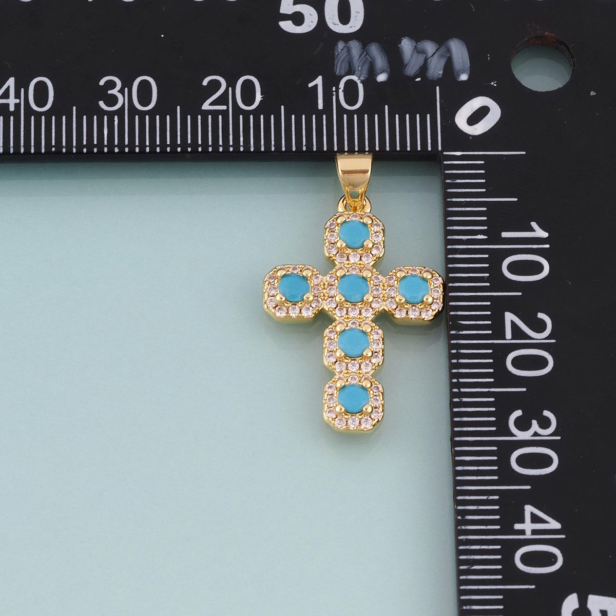 18K Gold Filled Turquoise Cross Pendant,Luxurious Charm Bracelet Necklace for DIY Jewelry Making Supply