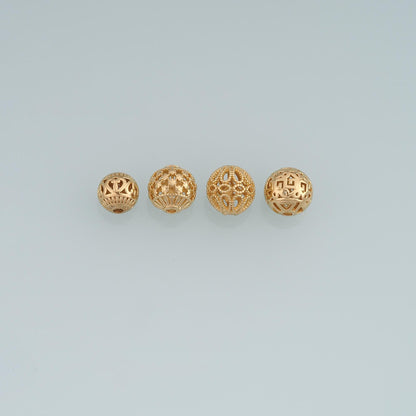 18K Gold Filled Openwork Filigree Round Bead,Minimalist Round Spacer Bead Bracelet Necklace for DIY Jewelry Making Supply