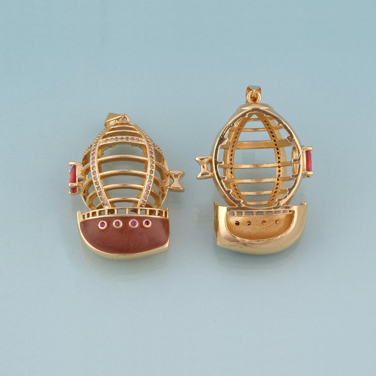 18K Gold Filled Enamel Airship Pendant,Steampunk Style Charm Bracelet Necklace for DIY Jewelry Making Supply