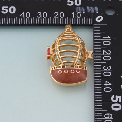 18K Gold Filled Enamel Airship Pendant,Steampunk Style Charm Bracelet Necklace for DIY Jewelry Making Supply