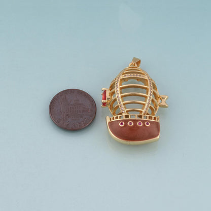 18K Gold Filled Enamel Airship Pendant,Steampunk Style Charm Bracelet Necklace for DIY Jewelry Making Supply