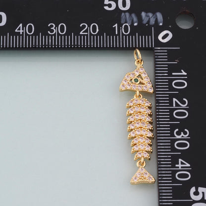 18K Gold Filled CZ Fish Bone Pendant,Exquisite Charm Bracelet Necklace for DIY Jewelry Making Supply