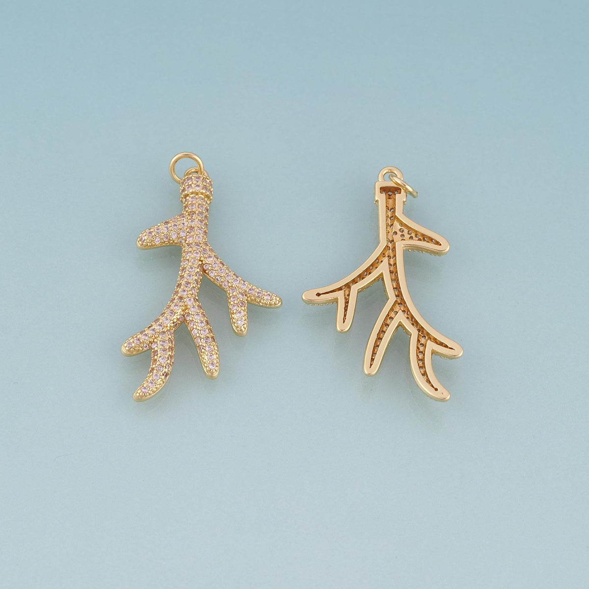 18K Gold Filled CZ Coral Branch Pendant,Exquisite Charm Bracelet Necklace for DIY Jewelry Making Supply