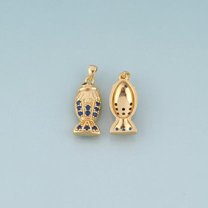 18K Gold Filled CZ Fish Pendant,Exquisite Charm Bracelet Necklace for DIY Jewelry Making Supply