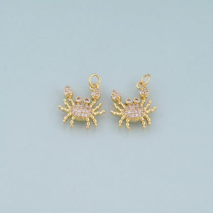 18K Gold Filled Pave CZ Crab Pendant,Exquisite Charm Bracelet Necklace for DIY Jewelry Making Supply
