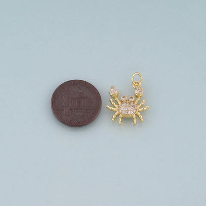 18K Gold Filled Pave CZ Crab Pendant,Exquisite Charm Bracelet Necklace for DIY Jewelry Making Supply