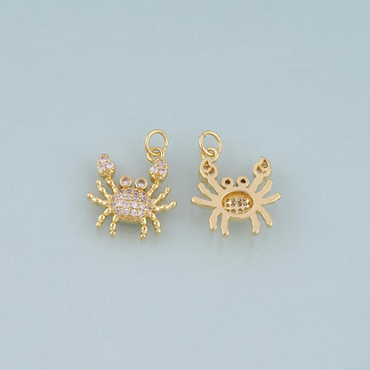 18K Gold Filled Pave CZ Crab Pendant,Exquisite Charm Bracelet Necklace for DIY Jewelry Making Supply