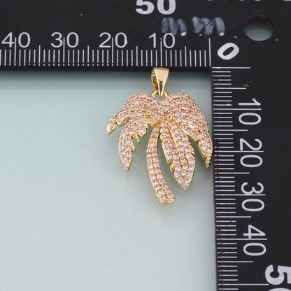 18K Gold Filled Pave CZ Coconut Tree Pendant,Beach Vacation Charm Bracelet Necklace for DIY Jewelry Making Supply