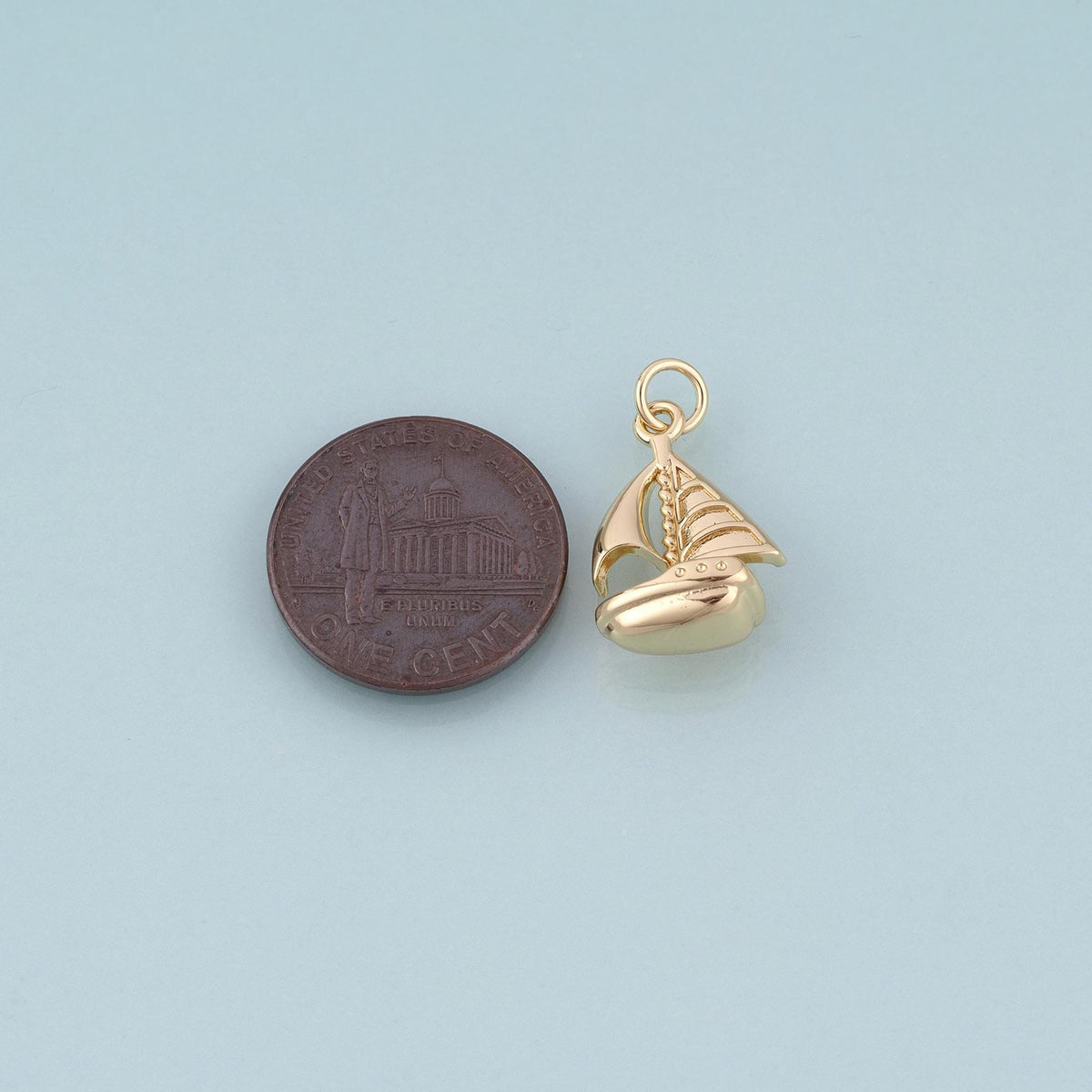 18K Gold Filled Sailboat Pendant,Nautical Boat Charm Bracelet Necklace for DIY Jewelry Making Supply