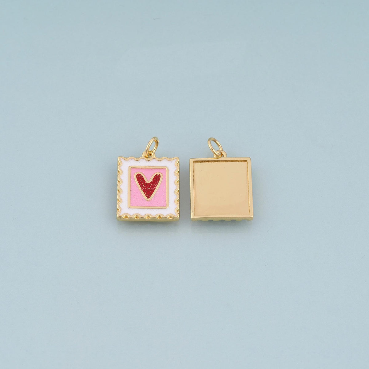 18K Gold Filled Enamel Love Stamp Pendant,Valentine Charm Bracelet Necklace for DIY Jewelry Making Supply
