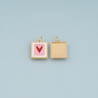 18K Gold Filled Enamel Love Stamp Pendant,Valentine Charm Bracelet Necklace for DIY Jewelry Making Supply