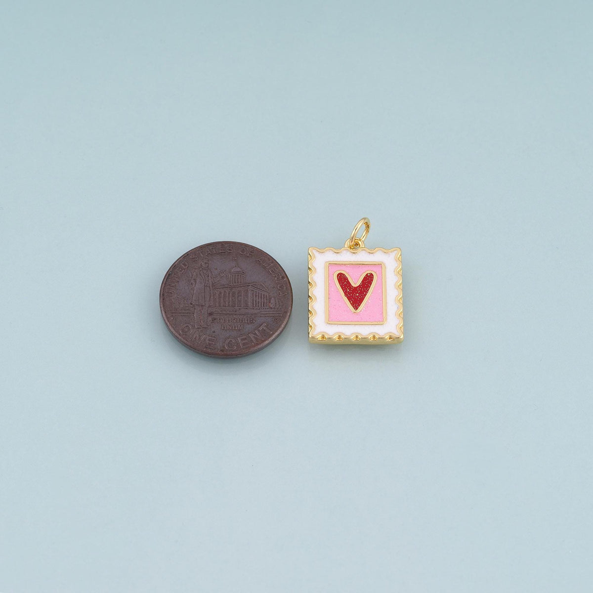 18K Gold Filled Enamel Love Stamp Pendant,Valentine Charm Bracelet Necklace for DIY Jewelry Making Supply